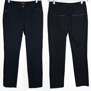 Renuar Black Ponte Jersey Leather Accent Detailed Slim Straight Trouser Pants 2P